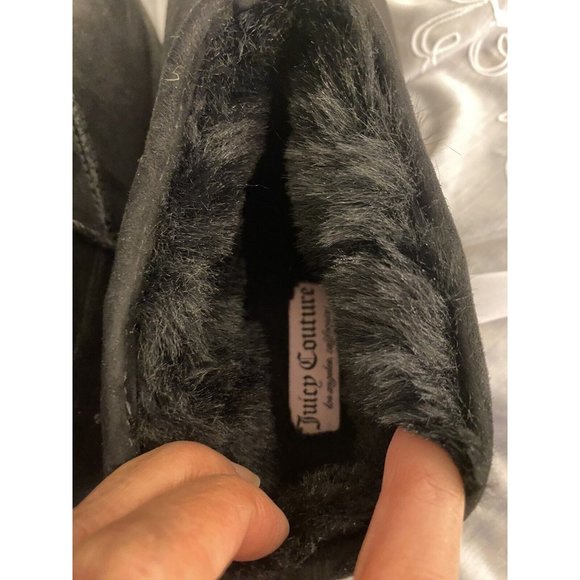 Juicy Couture Black Faux Fur Lining Suede Embroidered Jewels Ankle Booties/Kerri - Picture 5 of 6